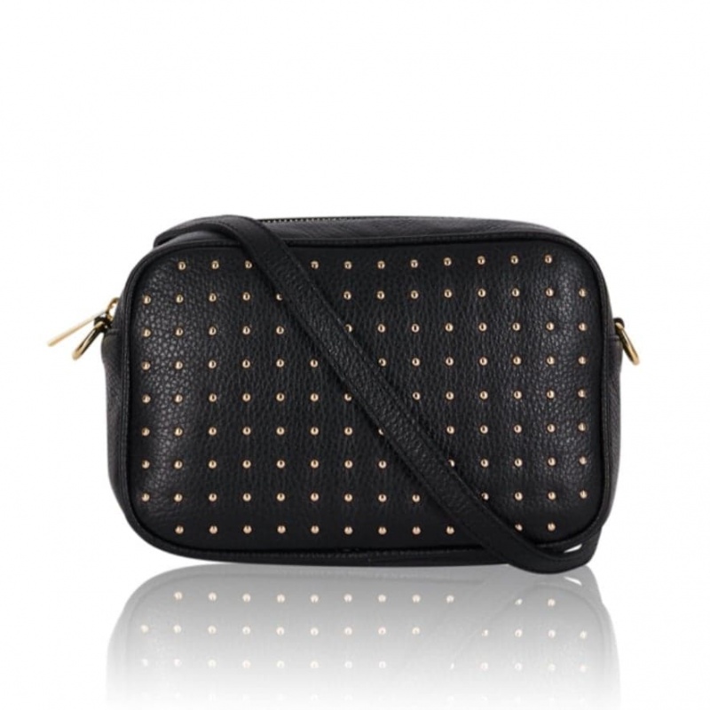 Black studded handbags leather online